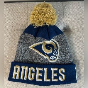 NFL Team Apparel Los Angeles Rams Beanie Toque Knit Hat Pom Pom Size Boys 8-18